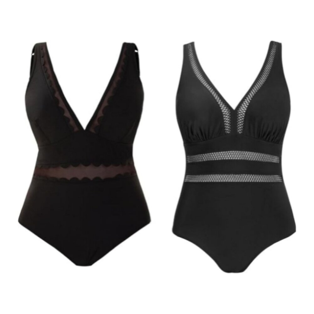 CUPSHE ✨ One Piece Swimsuit V Neck Mesh Black Bathing Suit 1X